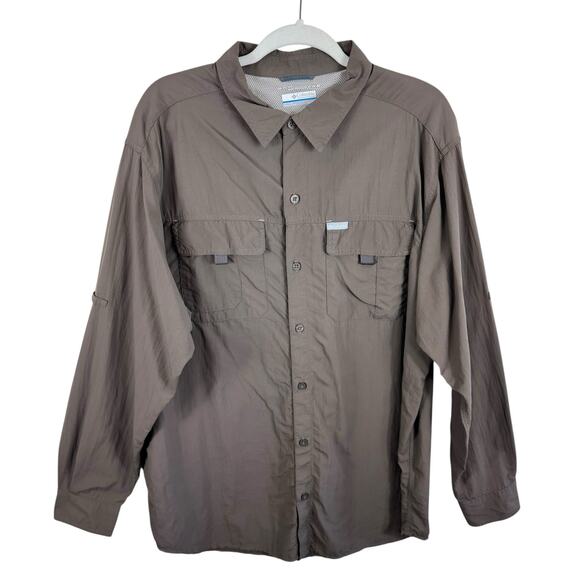 Columbia Omni-Shade Sun Protection Nylon Brown Long Sleeve Button Up Mens Sz XL - Picture 1 of 6